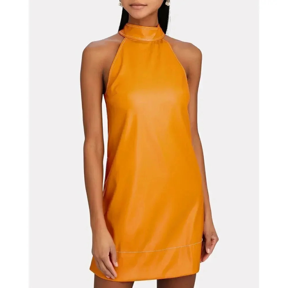 Staud Sicily Vegan Leather Mini Dress Honey Size 2